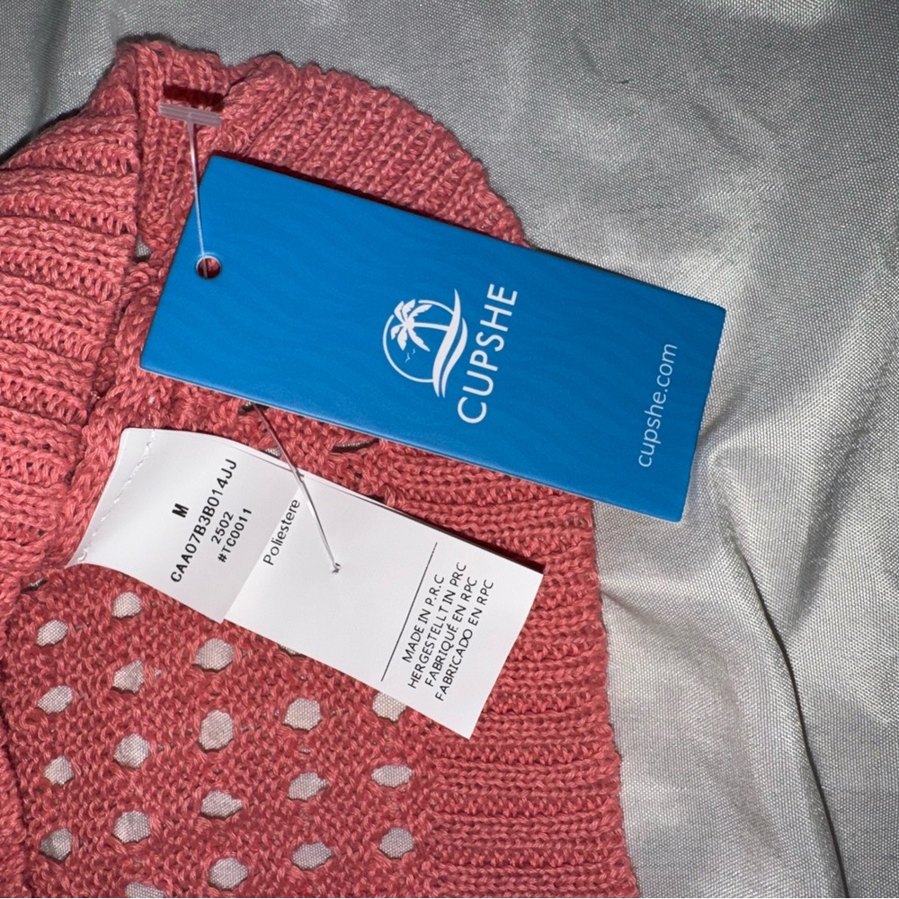 NWT Medium Pink Cupshe Cutout Crochet Cover Up Dress - Picture 4 of 4